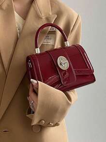 优雅时尚鳄鱼纹休闲百搭单肩斜挎包手提包安卡拉红，时尚勃艮第红包 - 酒紅色 - 查看 1