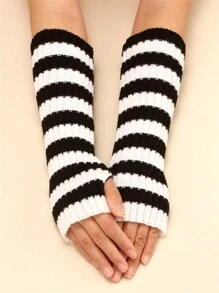 1 par de mangas tejidas a rayas de 28cm de largo para mantener calientes las manos en otoño e invierno, para hombres y mujeres, tejidas, sin dedos, mangas falsas para Halloween - Multicolor - Ver 17
