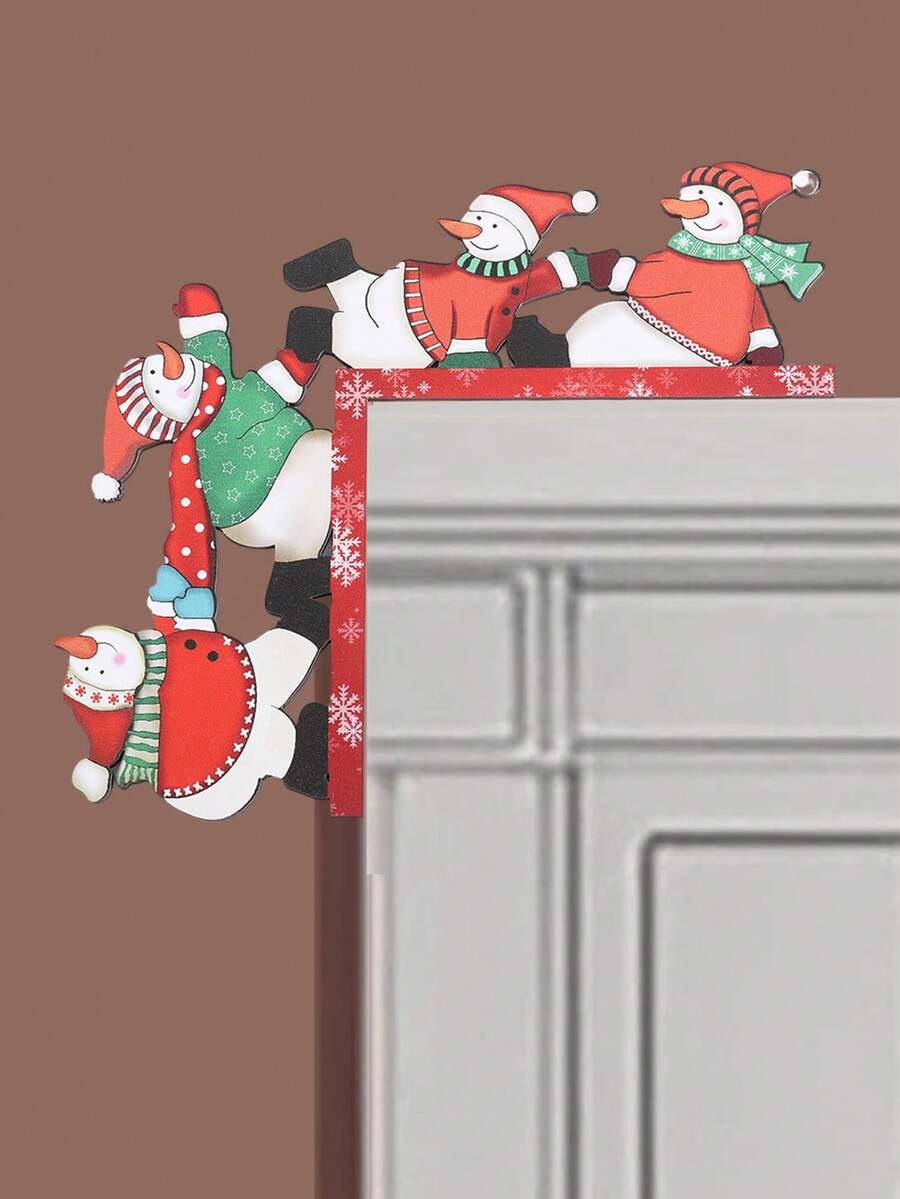 1 pieza, Cartel en esquina de puerta con muñeco de nieve y gorro de Papá Noel, decoración de marco de madera para esquina, cartel de puerta, escultura de pared de madera para sala de estar, dormitorio, oficina, interior y exterior, decoración de puerta de casa, regalo, decoración del hogar, decoración de habitación, decoración de pared