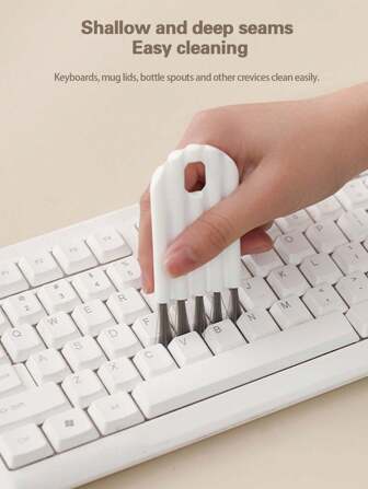 Set de limpieza multifuncional para computadora de 5 piezas: cepillo suave limpiador de teclado, limpiador de hendiduras y teclas, cepillo limpiador de tapa de botella térmica, limpiador de teclado de mango curvo para ranuras profundas y superficiales, cepillo para biberones, set de limpieza para escritorio, cepillo multifuncional.