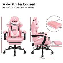 ALFORDSON Video Game Chair, Ergonomic Office Chair, Massage Racing Chair, Retractable Footrest, PU Leather, Height Adjustable And Tilt, 180kg Load Capacity - Pink - View 8