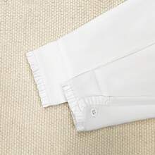 女童经典白色领口长袖衬衫，适合秋季，圆领学生常规衬衫，校服 - 白色 - 查看 7