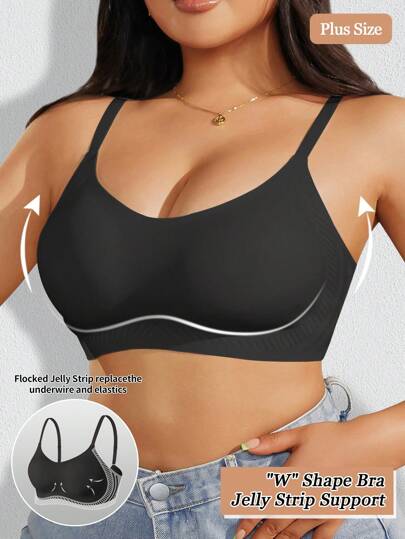 Plus Size Seamless Bra For Women With Jelly Boning Support, Wireless, Push Up, Adjustable Straps And Side Smoothing, Lift