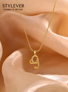 STYLEVER 1Pc New Luxury  A-Z 26 Letter Pendant Necklace, Electro -Plated 18K Gold Men Women Initial Name Letter Charm Necklace