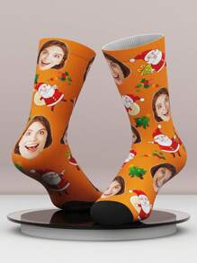 1 Pair Customized Face Design Funny Crew Socks For Women/Men, Personalized Mid-Calf Socks With Photo Of Handsome Guys And Beautiful Girls, Unique Personalized Couple Crew Length Socks, Great For Valentine's Day, Birthday Gifts, Christmas Socks - Multicolor - View 4
