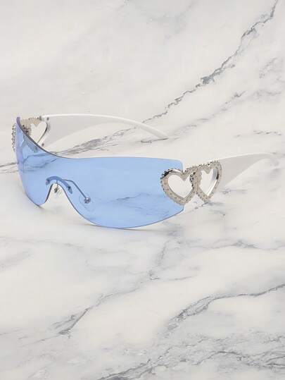 ROMWE Grunge Punk 1 件装无框金属心形 Y2K 风格时尚女士眼镜，适合海滩、派对、礼物、度假