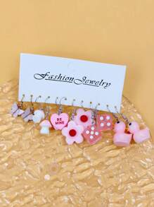 10pcs/30pcs Cross-Border New Dopamine Cute Resin Small Fish, Strawberry, Pineapple, Heart, Ice Cream Dangle Earrings Set - Style6 - View 3