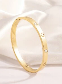 复古优雅不锈钢方晶锆石花朵首饰手链和手镯套装，适合女性日常佩戴情人节、妈妈、母亲、母亲节、礼物 - 金黃色2 - 查看 13