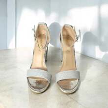 Black Block Heel Sandals With Clear Strap Stylish Sandals Summer Sandals For Women - Silver - View 4