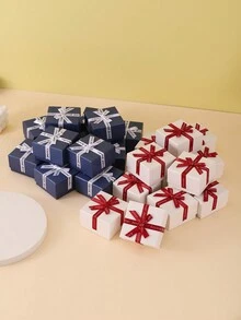 TONVIC 12 件矩形纸质蝴蝶结首饰礼盒，适用于戒指、项链、耳环，适合婚礼、订婚、派对 - 12PCS - 查看 4