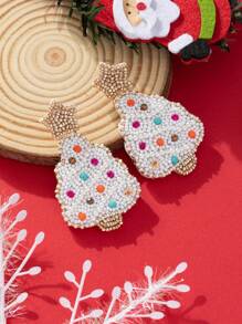1pair Christmas Star & Christmas Tree Beaded Earrings - Multicolor - View 10