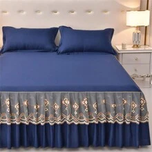 1 件重磅纯色褶皱蕾丝床裙，四季床垫罩床罩，奢华蕾丝床裙让您的卧室保持优雅和温暖，适合卧室、宿舍、酒店、Airbnb、办公室午睡、床上用品 - 不含枕套