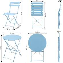 Bistro Gartenmöbel Set, 2 Klappstuhl 1 Klapptisch Balkon Set Metall, Klappbare Sitzgarnitur Garten, Balkonmöbel Klappbar für Balkon,Terrasse und Garten - Blau - Übersicht 2