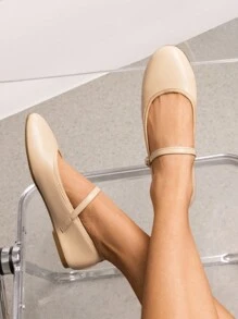 Women's Ballet Mary Jane Flats Buckle Strap Round Toe Leather Slip-On Comfortable Versatile Shoes - 杏色 - 查看 4