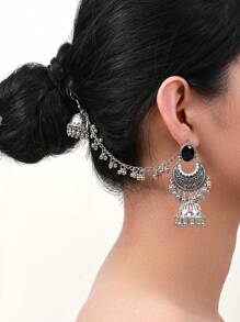 2pcs 2024 New Bohemian Style Women Jewelry Earrings - 1 Pair Vintage Finish Zinc Alloy Earrings With White/Black/Green Rhinestones & Faux Pearl Beads Tassel Design, Perfect For Daily Wear And Gifting