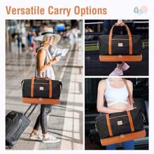 Lekesky Double Decker Holdall Bag Women Weekend Travel Overnight Weekender Duffle With Shoes Compartment & Toiletry Bag, 50L Black Quilted Traveling Bag Travelling Organizer Outfit Airport Travel Clothes Travel Stuff Luggage Bag Christmas Gift Ideas Women Girls Xmas Gifts For Mum Birthday Gift Mom Friend Thanksgiving Day Thank You Gifts - Black - View 1