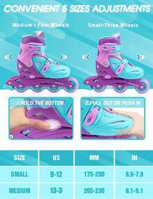 Inline Skates For Girls And Kids, Roller Skates Blades With 4 Size Adjustable Light Up Wheels For Kids Girls Beginner Indoor Outdoor Sports Games,Pink,Purple - 藏蓝色 - 查看 4
