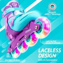 Inline Skates For Girls And Kids, Roller Skates Blades With 4 Size Adjustable Light Up Wheels For Kids Girls Beginner Indoor Outdoor Sports Games,Pink,Purple - 藏蓝色 - 查看 1