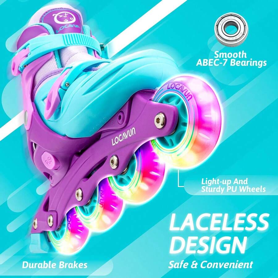 Inline Skates For Girls And Kids, Roller Skates Blades With 4 Size Adjustable Light Up Wheels For Kids Girls Beginner Indoor Outdoor Sports Games,Pink,Purple - 藏蓝色 - 查看 1