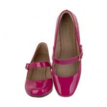 Women's Patent Leather Doll Dress Shoes, Medium Low Block Heel, Pointed Toe, Comfortable, Colorful, Various Colors, Black, Black, Nude, Pink, Rose, Pinkish, Red, White - Ref. 6484 - 玫紅色 - 查看 4
