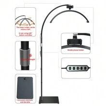 Eyelash LED Floor Lamp, Beautician With Tray Lamp, Half Moon LED Floor Lamp, Used For Eyelash Extension, LED Floor Lamp, Used For Beauty, Tattoo, And Shooting Content Creation - 查看 6