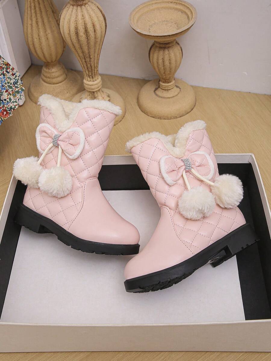 Botas de Neve Forradas Fofas para Crianças, Outono/Inverno, Meninas - Rosa chiclete - Visão 1