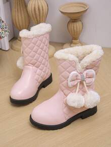 Botas de Neve Forradas Fofas para Crianças, Outono/Inverno, Meninas - Rosa chiclete - Visão 7