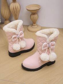 Botas de Neve Forradas Fofas para Crianças, Outono/Inverno, Meninas - Rosa chiclete - Visão 4