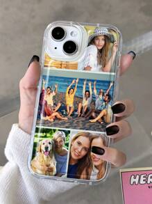 1 Stück personalisierter 5-Foto Paar, Familie, Haustier Reise Urlaub stoßfester transparenter Handyhülle kompatibel mit iPhone 11 Pro/13 Pro/15 Pro Max, klar, modisch, stilvoll, farbig, niedlich, schlicht, passend, Kawaii-Stil, personalisiert, einzigartig, Geschenk für Freunde zum Muttertag, Handyhülle, 16 kompatibel mit iPhone, internationale Version, nicht die inländische Version - Transparent - Übersicht 2