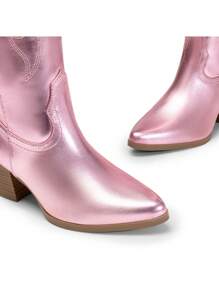 Embroidered Western Boots For Women Comfortable Chunky Heel Pull On Zipper Pointed Toe Knee High Boots Vintage Cowgirl Cowboy Ridding Vacation Boots - 粉色 - 查看 8