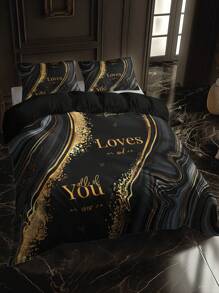 Bộ chăn ga gối 3 món in kỹ thuật số bằng sợi polyester độ nét cao phong cách vàng - Nhiều màu - Xem 4