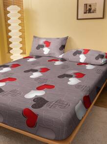 1 件简约几何心形图案印花床笠，卧室装饰（不含枕套） - 彩色 - 查看 3