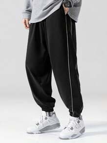 1 Quần thể thao rộng rãi thường ngày cho bé trai, Quần dài rút eo thời trang, Xuân Thu - màu đen - Xem 4