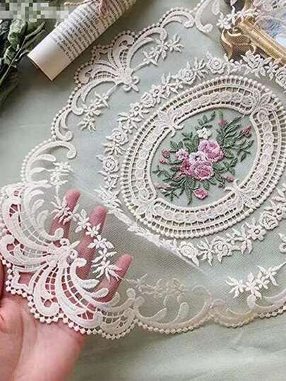 1pc French Style Rose Embroidery Oval Cup Mat