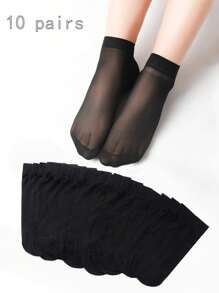 10 Pairs Women's Black Transparent Stockings - Black - View 1