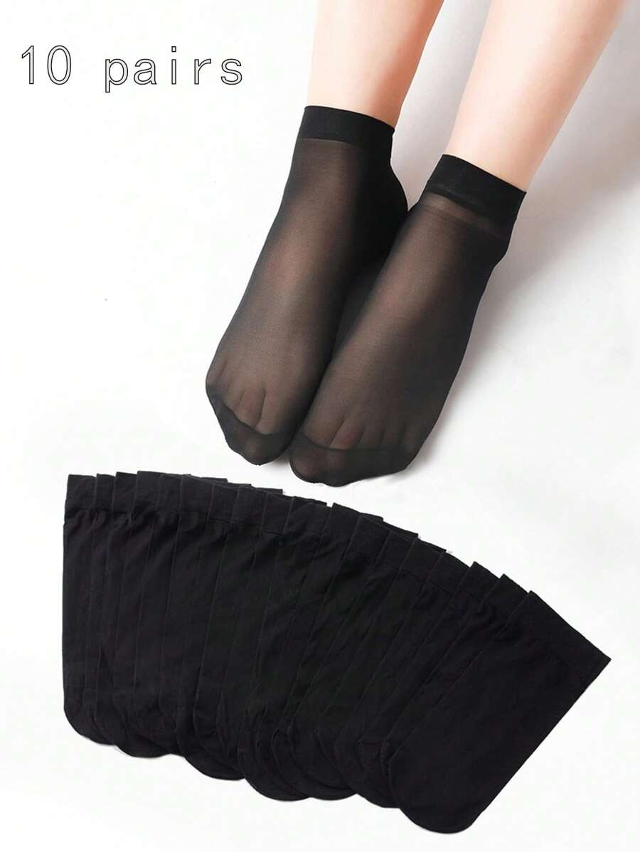 10 Pairs Women's Black Transparent Stockings - Black - View 1