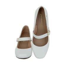 Women's Patent Leather Doll Dress Shoes, Medium Low Block Heel, Pointed Toe, Comfortable, Colorful, Various Colors, Black, Black, Nude, Pink, Rose, Pinkish, Red, White - Ref. 6484 - 白色 - 查看 4