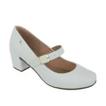 Women's Patent Leather Doll Dress Shoes, Medium Low Block Heel, Pointed Toe, Comfortable, Colorful, Various Colors, Black, Black, Nude, Pink, Rose, Pinkish, Red, White - Ref. 6484 - 白色 - 查看 1