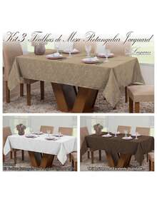 Kit Of 3 Luxury Rectangular Jacquard Dining Room Tablecloths For 8 Seats - 米色,白色,棕色 - 查看 2
