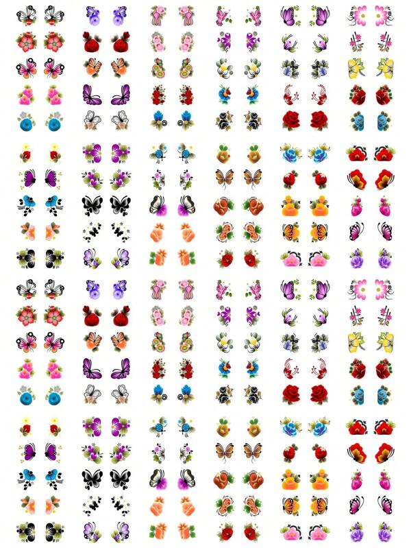Adesivo de Unha 100 Adesivos Pré Pronto Películas Flores e Borboletas - 10 Cartelas Festa Junina