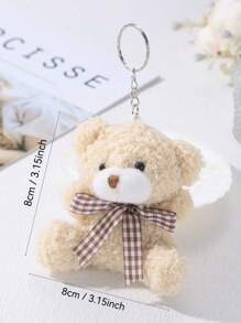1pc Cute Plush Teddy Bear Keychain, Cartoon Bear Charm With Bowknot Decor Valentine's Day - Multicolor - View 3