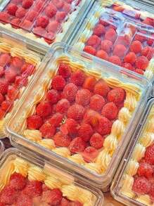 3/5/8/10pcs, Strawberry Cake Packaging Box, Square Transparent Dessert Box With Lid - Clear - View 5