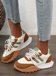 New Style Glitter Lace-Up Sneakers, 2024 Summer Breathable Colorblock Platform Casual Shoes, Fashion Thick Bottom Elevator Shoes For Students