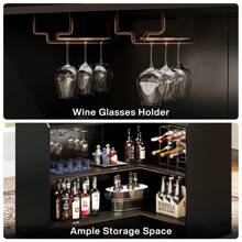 Tribesigns Tribesigns Bar Cabinet, L-Shaped Home Bar Table With Stemware Racks, 4-Tier Corner Bar Unit Liquor Wine Bar Table Reception Desk For Home Pub, Black