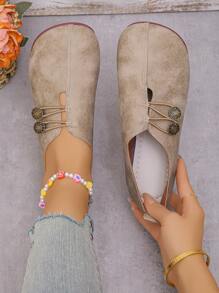 Women's Fashion Double-Breasted Flats - Apricot - View 3