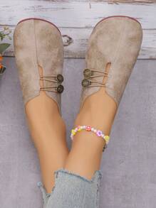 Women's Fashion Double-Breasted Flats - Apricot - View 2