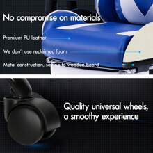 ALFORDSON Video Game Chair, Ergonomic Office Chair, Massage Racing Chair, Retractable Footrest, PU Leather, Height Adjustable And Tilt, 180kg Load Capacity - Blue and White - View 5