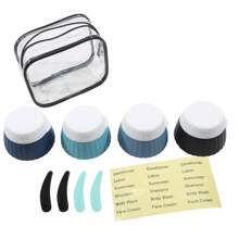 Set de 4 botellas dispensadoras portátiles para viajes, contenedores de artículos de tocador, tarros de crema de silicona, accesorios esenciales para viajes con bolsas y etiquetas transparentes, tarros a prueba de fugas para cosméticos líquidos, cremas faciales, corporales y de manos, botellas de crema exprimible a prueba de explosiones y fugas para decoración del hogar, baño, decoración de otoño, regreso a la escuela