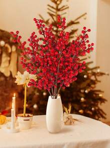 MEHELANY 4 件/2 件/1 件 60 厘米 23 英寸人造红色浆果茎圣诞 6 叉红色浆果冬青浆果树枝 23.6 英寸假勃艮第浆果采摘用于门花环花瓶布置中心装饰圣诞树装饰节日家居 DIY 婚礼装饰、新年装饰、情人节、礼物 - 酒紅色 - 查看 3