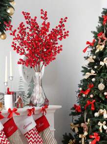 MEHELANY 4 件/2 件/1 件 60 厘米 23 英寸人造红色浆果茎圣诞 6 叉红色浆果冬青浆果树枝 23.6 英寸假勃艮第浆果采摘用于门花环花瓶布置中心装饰圣诞树装饰节日家居 DIY 婚礼装饰、新年装饰、情人节、礼物 - 酒紅色 - 查看 4